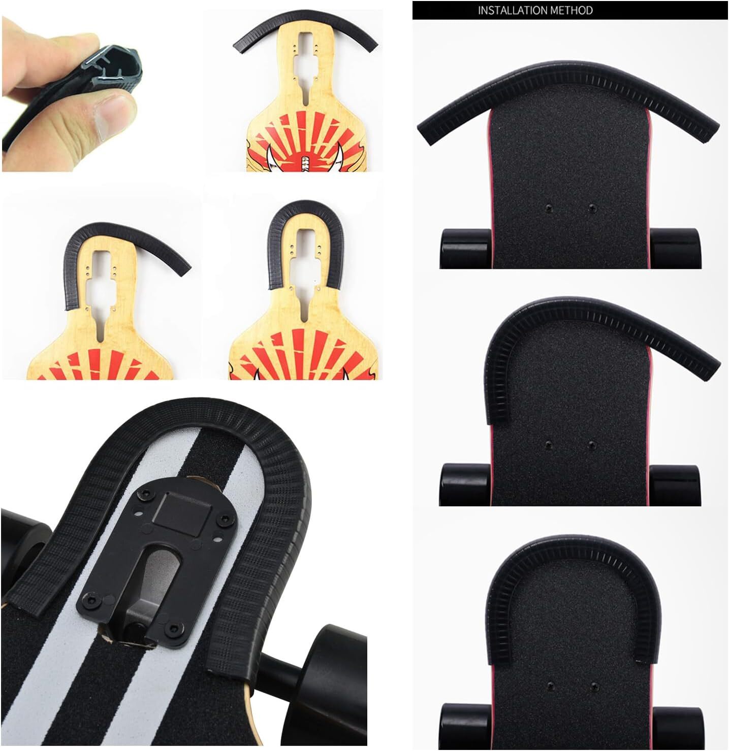 4 Pack 35CM Skateboard Deck Guards Protector Sleeve Strip Skate 35CM, Black 