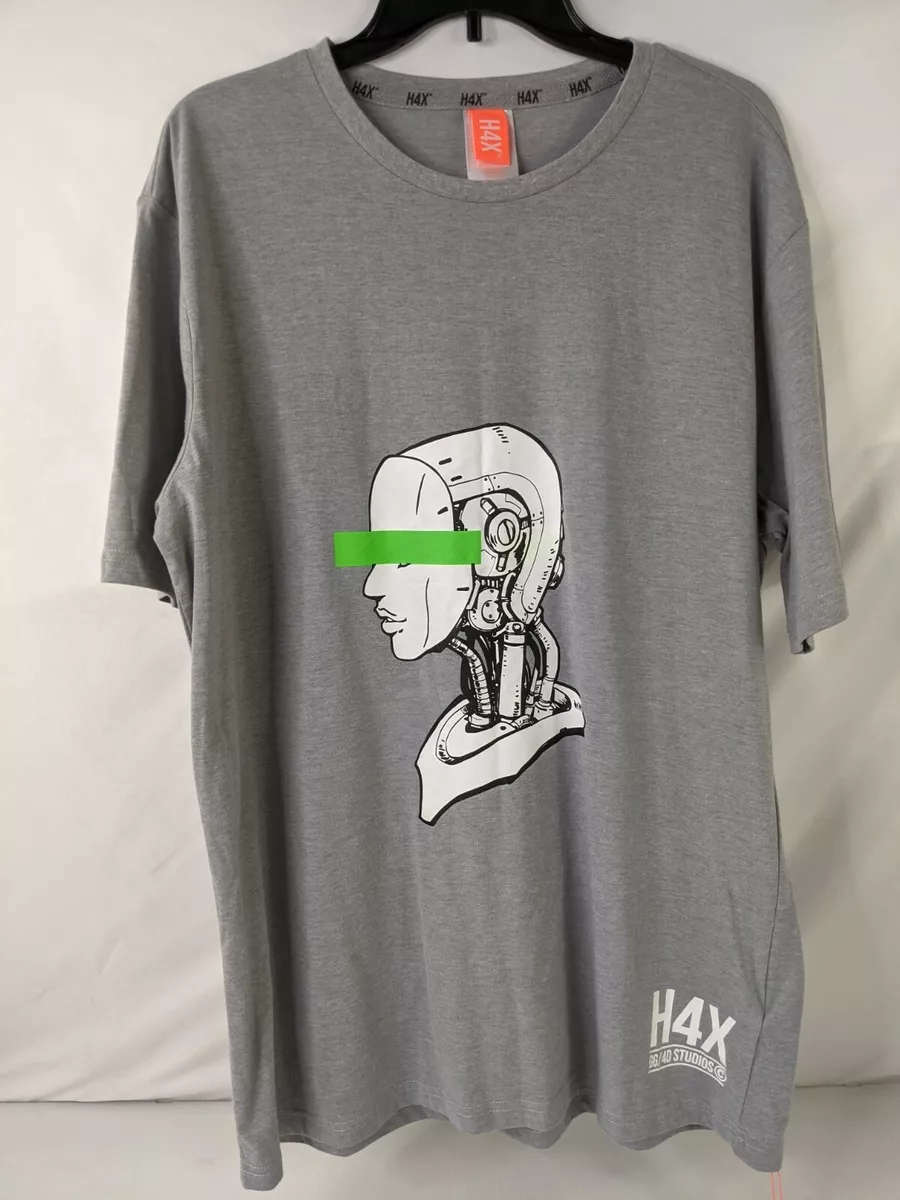 H4X Shirt Mens Large Gray Robot Graphic Short Sleeve GG 4D Studios Cotton  Tee