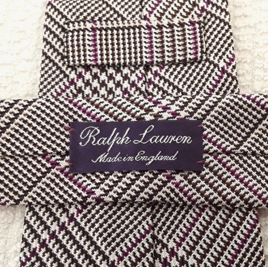 Corbata Ralph Lauren Etiqueta Púrpura Oro Real Negro Beige Hecha a Mano Inglaterra Foto 4 de 4
