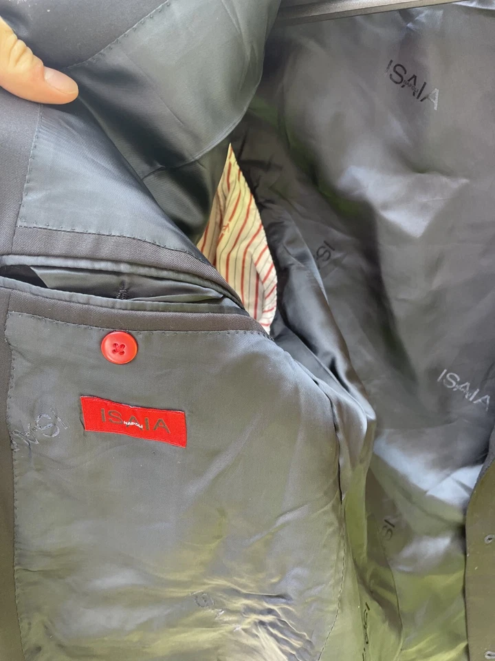 Blazer Isaia Napoli Azul Marino 3 Rollos 2 Talla 56 EE. UU. 46 Puños de Cirujano Aquaspider  Foto 4 de 4
