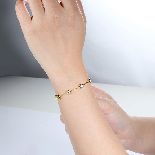 4mm D VVS1 Moissanite Bubble Tennis Chain Bracelet Gift For Her 18k Gold Plated - Picture 2 of 16