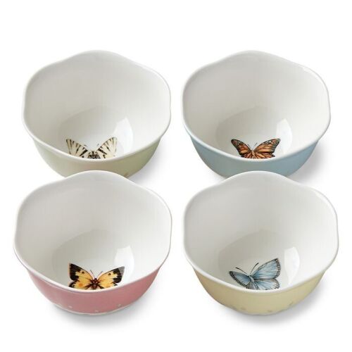 Lenox China BUTTERFLY MEADOW COLORS Dessert Bowl Set ~ Set of Four ~ NOS