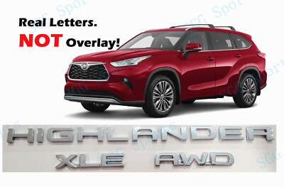 3PC Chrome Rear HIGHLANDER XLE AWD Letter Emblem Fit 2020+Toyota Highlander