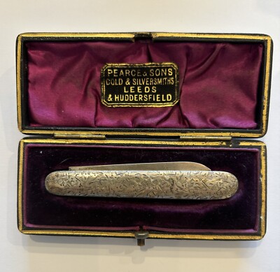 Antique 1800 s sterling silver Pearce & Sons POCKET KNIFE w/original case