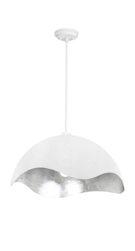 George Kovacs Eclos One Light Pendant, Textured White W/Silver Leaf - Picture 1 of 5