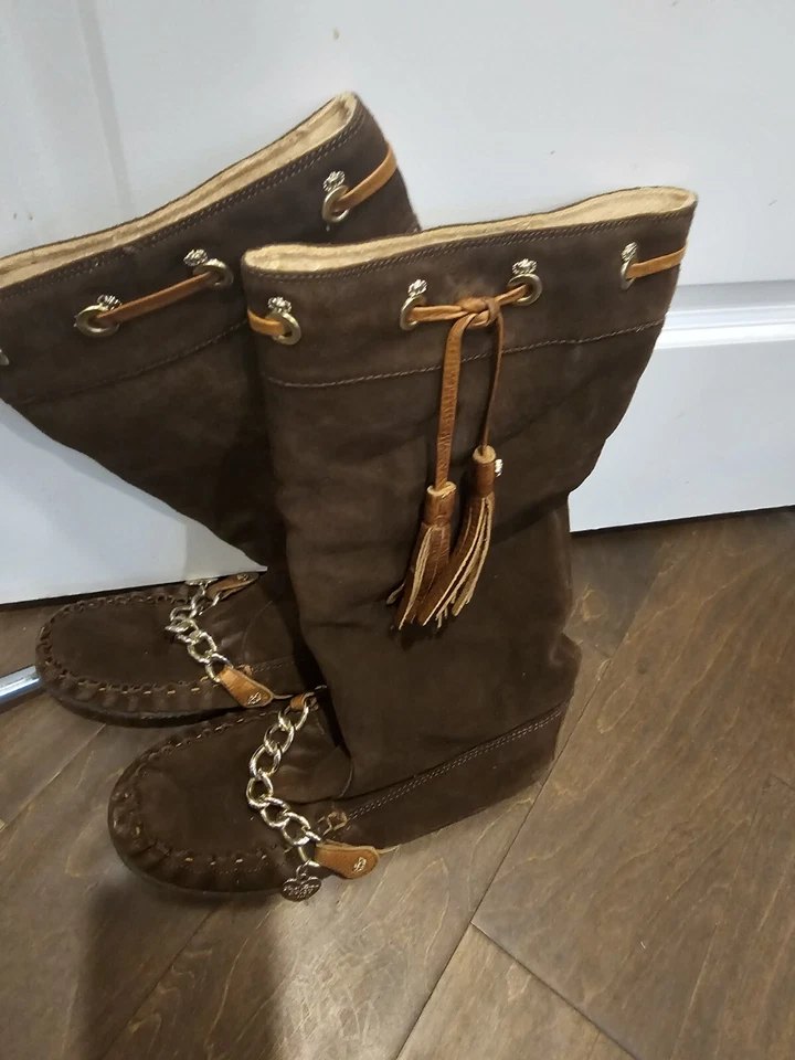  Коричневый высокий Juicy Coutoure мокасины замшевые ботинки 10 - Изображение 3 из 4