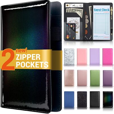 Server Book with 2 Zipper Pockets Leather Server Books for Waitress Waiter Bo...