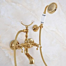 Luxury Gold Polished Brass Tub Wall Mount Clawfoot Tub Faucet with Hand Shower