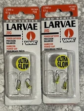 2 Packs VMC Pro Series Larvae Ice Fishing Jig Glow Chartreuse 1/200 OZ
