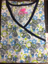Scrub Top SIZE SMALL BUTTERFLY STENCIL NWT Nurse Work Medical VET UNIFORM DENTAL