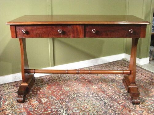 ANTIQUE MAHOGANY 2 DRAWER CENTRE OR HALL TABLE / SIDE TABLE OR DESK c1900s - Picture 3 of 16