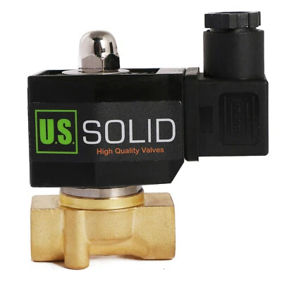 U.S. Solid IP65 Electric Solenoid Valve Normally Closed 3/8 in Brass DC 12V