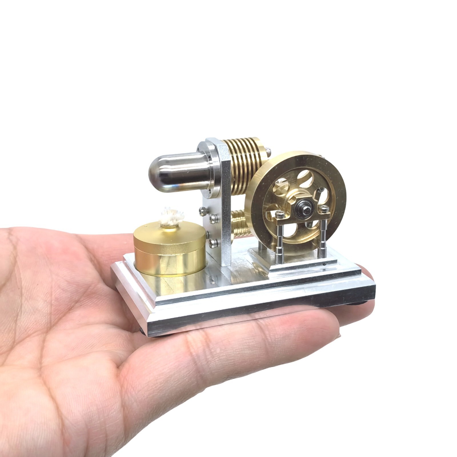Ultra-Micro Brass and Steel Stirling Engine Model for Desk Display