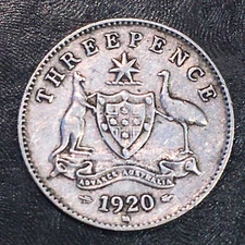 1920 (M) Australia Three Pence threepence - High Quality Scans #Q859