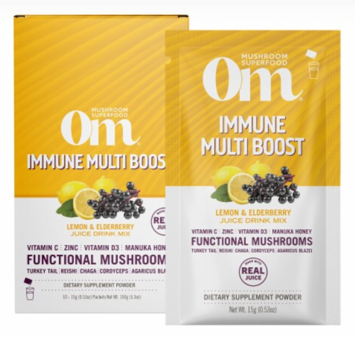 Om Mushroom Superfood Immune Multi Boost, Lemon & Elderberry, Drink Mix
