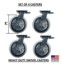 1 or 4! 8" Inch Rubber Caster Wheels Swivel Lock Trolley Tool Cart Durable 860lb