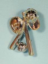 Vintage Gold/Silver Brooch Jewelry Necklace Charm Baseball Hat Glove Ball Bat