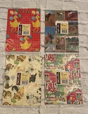VTG  Gibson Gift Wrap  Two Sheets Sesame, Horses, Farm & Kittens Puppy Lot Of 4