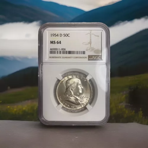 1954 D Franklin Silver Half MS64 NGC Full Bell - UNC, Mint Condition.