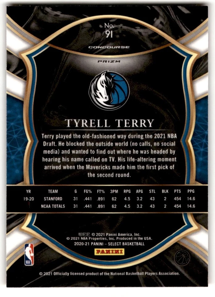 2020-21 Panini Select Prizm Red White Orange Flash Tyrell Terry Rookie #91 - Image 2 of 2