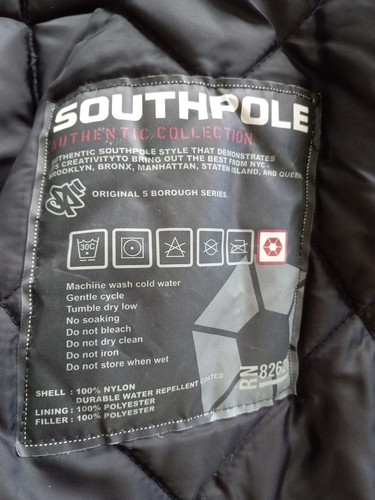 Y2K South Pole Mens XL Hooded Jacket Bomber Coat Black 90s NY Streetwear HTF - Picture 13 of 19