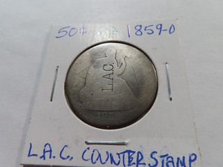 E22 USA 1859 O Seated Liberty Half Dollar w/ "L.A.C." Counterstamp