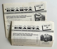 Exakta VXIIa, VXIIB Price Lists 1963, 1965 camera, lenses, accessories: Original