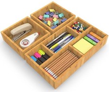 Bamboo Desk Drawer Organizer with Removable Dividers,Multi-Use Office Original