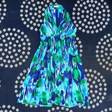 Calvin Klein Halter Dress Womens 6 Blue Green Abstract Watercolor Beautiful!