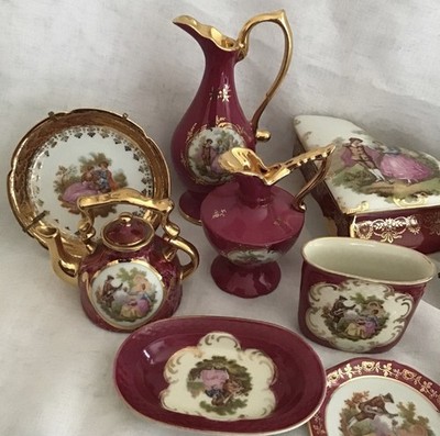 Limoges Miniatur Sammlung Ornamente Vintage Burgund Klavier Teller Schmuck
