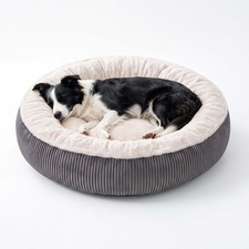 WilderWhisper Calming Donut Dog Bed Faux Fur Round Pet Bed Washable  Anti-Slip