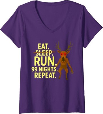 Eat Sleep Run Nights Repeat Scary Deer Funny Gamer Ladies' V-Neck Tshirt