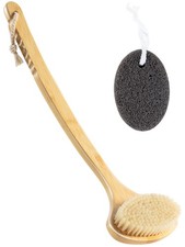 Bamboo Bath Brush with Curved Long Handle, Natural Bristle Back Scrubber for ...