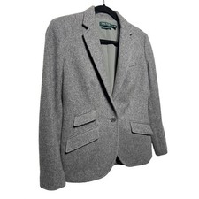 Lauren Ralph Lauren Single Button Tweed Blazer Wool Blend Gray Sz 6 Retail: 295