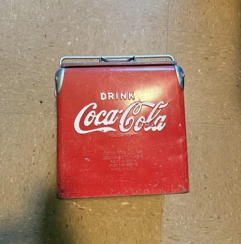 Vintage  "Drink" Coca-Cola "In Bottles" Action MFG Chest Cooler w/ Bottle Opener