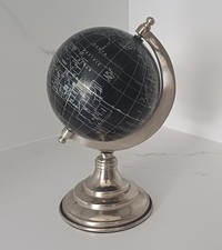 Black And Silver Desk Top World Globe Chrome Stand 9” Tall