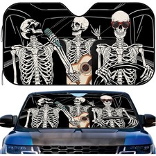 Funny Skull Car Windshield Sunshade for Big Cars, Skeleton Sun Visor Front Wi...