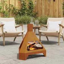 WALPLUS Fire Pit with Chimney 50x43x52 cm Weathering Steel Garden Heater