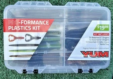 YUM Pro-Formance Plastics Fishing Kit w/ Storage Box – Soft Baits Dingers & Craw