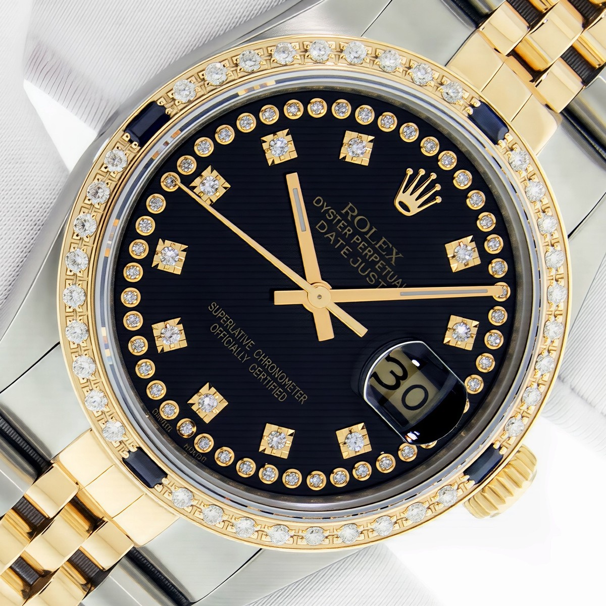 MENS ROLEX DATEJUST BLACK DIAMOND DIAL STEEL & 18K GOLD DIAMOND