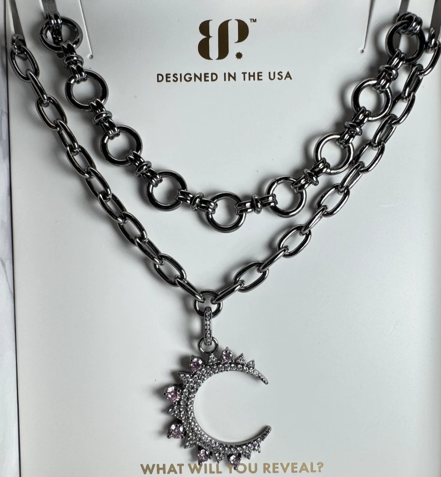Bomb Party Luxe Layers Necklace - NK19573 "Moonlit Lullabies" CZ On Hematite