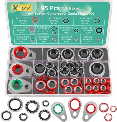 95 PCS 12 Sizes Premium A/C Conditioning System Compressor Gasket Seal, Automoti