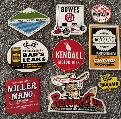 Vintage Motorcycle Stickers Bards, Venous, Canam, Kendall, Bowes, Bark’s Leaks