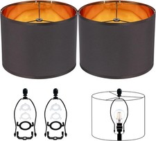 Black Lamp Shades Drum Set of 2 Medium Gold 12-Inch Replacement Lamp Shades for