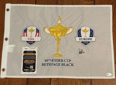 Ludvig Åberg Autographed 2025 Ryder Cup Pin Flag Team Europe JSA COA