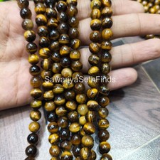 Natural Tiger s Eye 8mm Round Smooth Bead Strand, Yellow Brown Natural Tiger s