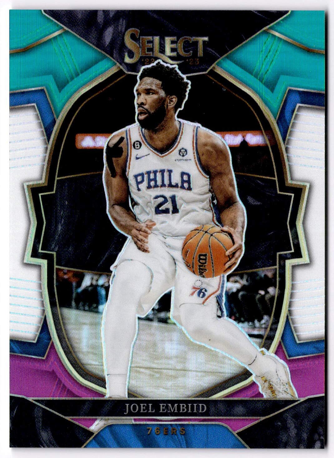2022-23 Select Joel Embiid #47 Teal White Pink Prizms #/49 Philadelphia 76ers