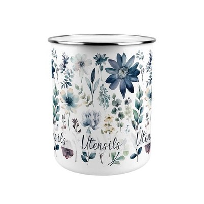 Blau Pastell Blumen Utensil Topf - Emaille XL Küchenutensilien Organizer Deko Geschenk