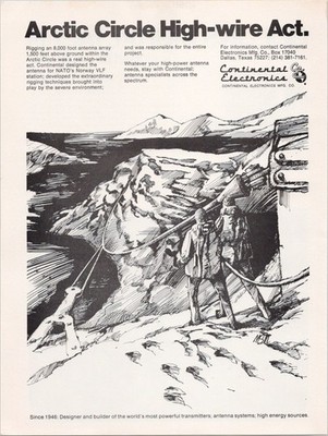 Continental Electronics Arctic Circle High-wire Act Vintage B&W Magazine Ad 1974