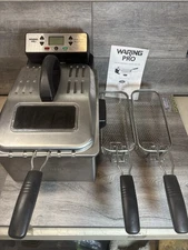 Waring Pro Professional Deep Fryer DF280 Stainless Steel 3 Baskets Lid 3 Handles